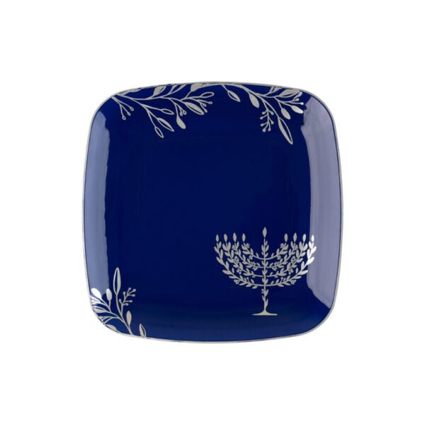 Blue and Silver Square Plastic Plates 10 Pack - Chanukah Plate Pro Linens