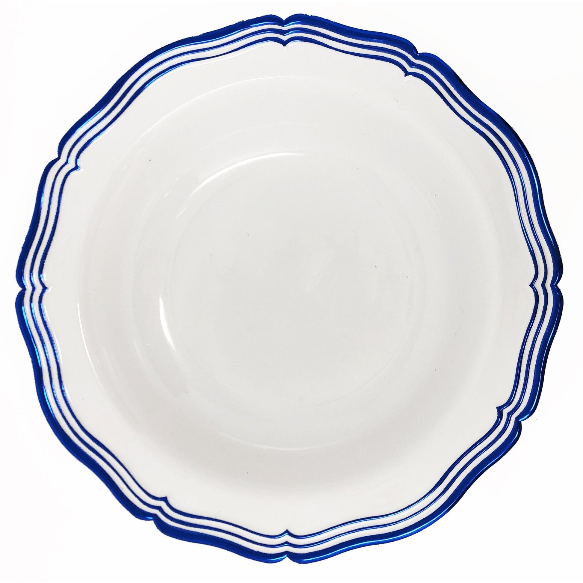 Blue and White Round Plastic Plates 10 Pack - Aristocrat Plate Pro Linens