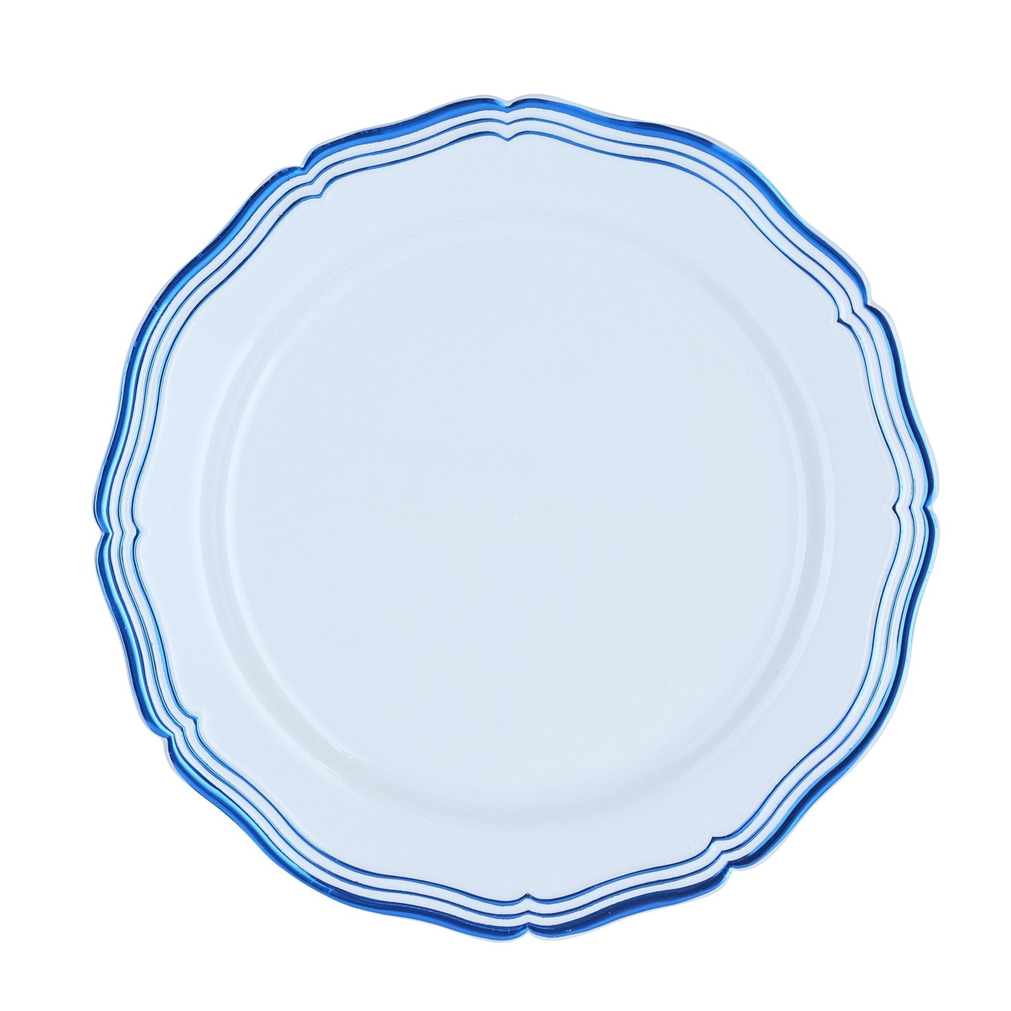 Blue and White Round Plastic Plates 10 Pack - Aristocrat - Pro Linens