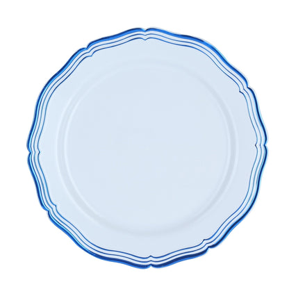 Blue and White Round Plastic Plates 10 Pack - Aristocrat Plate Pro Linens