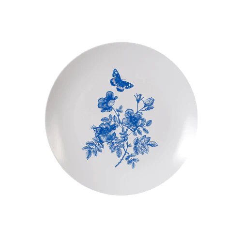 Blue and White Round Plastic Plates - Botanical Plate Pro Linens