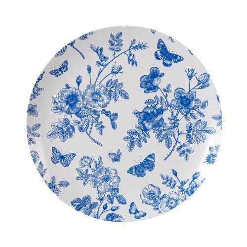 Blue and White Round Plastic Plates - Botanical Plate Pro Linens