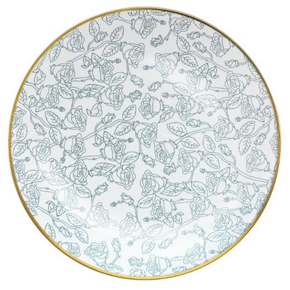 Blue and White Round Plastic Plates - Roses Plate Pro Linens