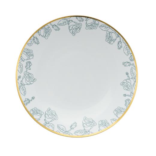 Blue and White Round Plastic Plates - Roses Plate Pro Linens