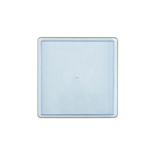 Blue Transparent and Gold Rim Square Plastic Plates - Square Edge Plate Pro Linens