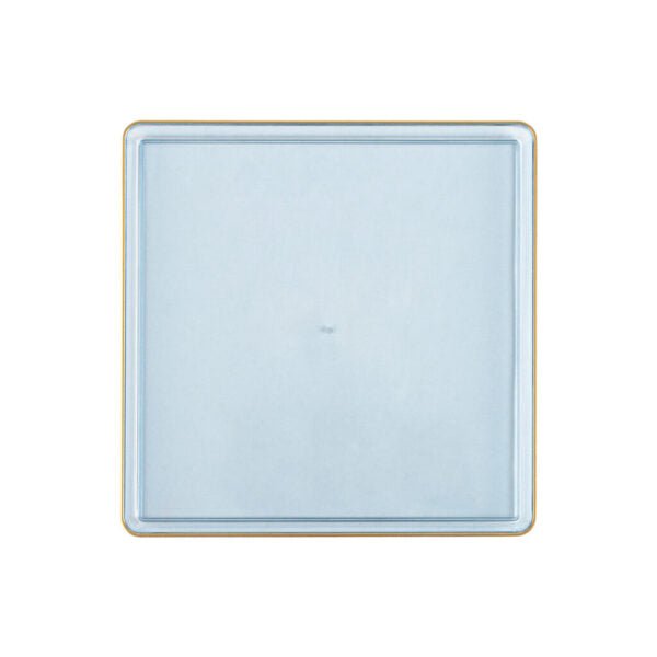 Blue Transparent and Gold Rim Square Plastic Plates - Square Edge Plate Pro Linens