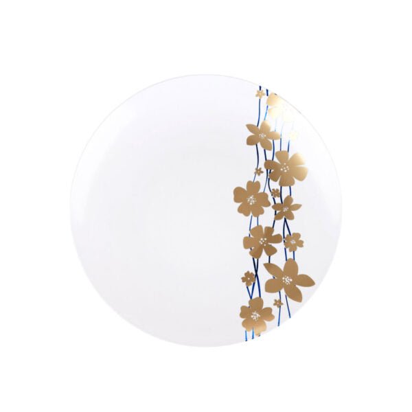 Blue/Gold Round Plastic Plates - Vine Plate Pro Linens