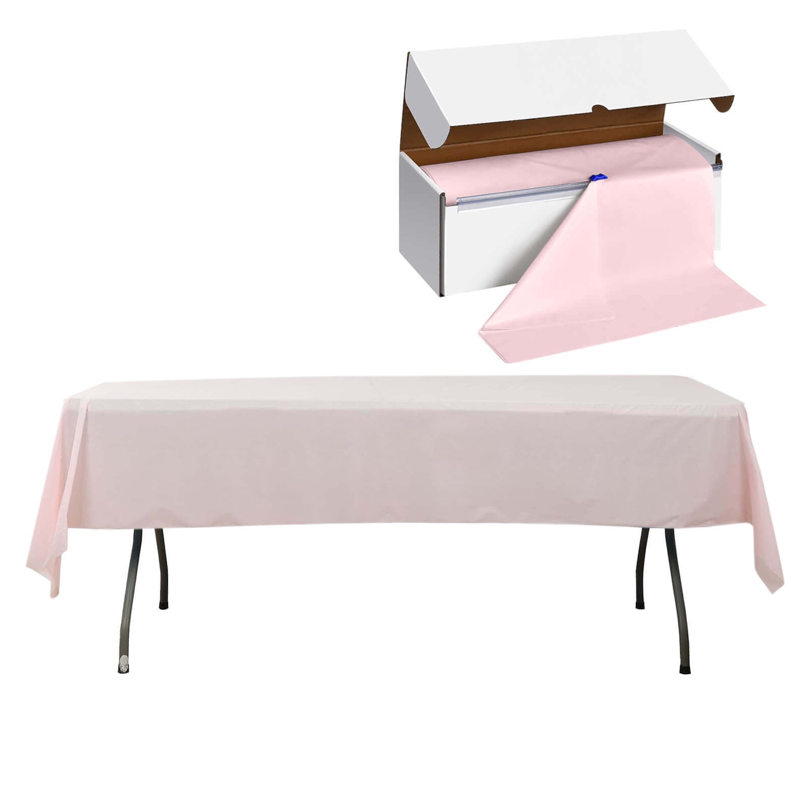 Blush Plastic Tablecloth Roll in A Cut - to - Size Box with Slide Cutter, Cuts Up to 36 Rectangle 8 Feet Disposable Table Covers - 54"x300ft - Pro Linens