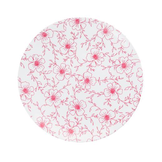 Burgundy/White and Black Round Plastic Plates - Flora Plate Pro Linens