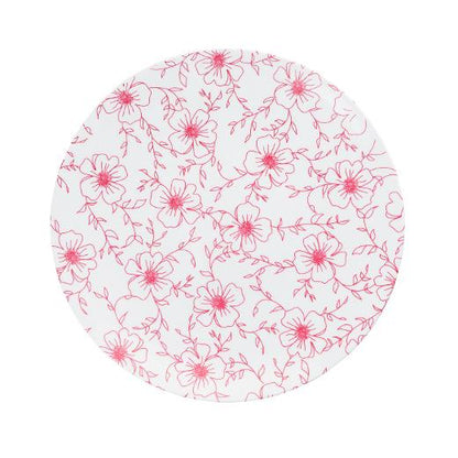 Burgundy/White and Black Round Plastic Plates - Flora Plate Pro Linens