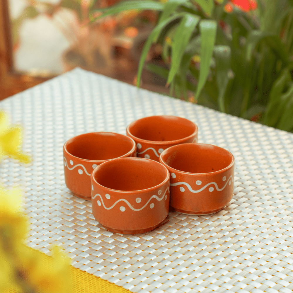 Chutney/Sauce/Dip Cups (Muggu Print) Ceramic PRO Indian