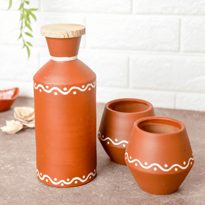 Clay Water Bottle with 2 Glasses Terracotta PRO Indian