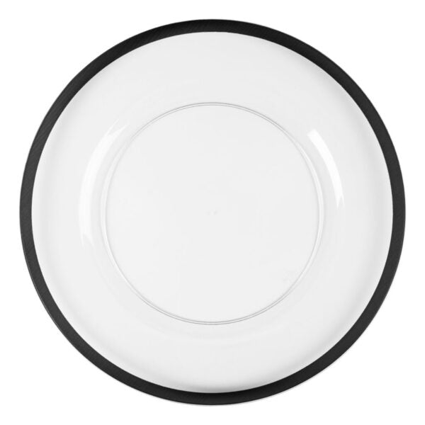 Clear and Black Rim Chargers 13 inch Round Plastic Charger Plate - 4 Pack - Pro Linens