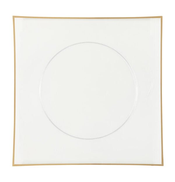 Clear and Gold Flat 13″ Square Plastic Charger Plate - 4 Count - Pro Linens