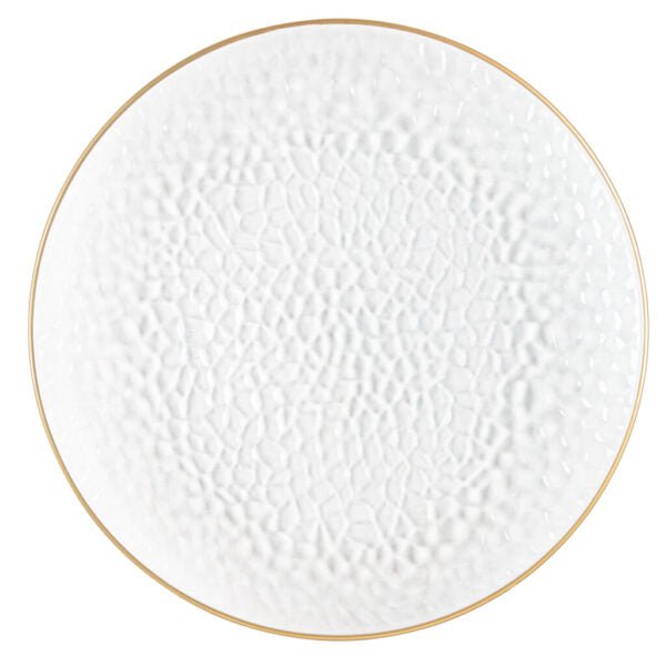 Clear and Gold Rim Hammered 13″ Round Plastic Charger Plate - 4 Pack - Pro Linens