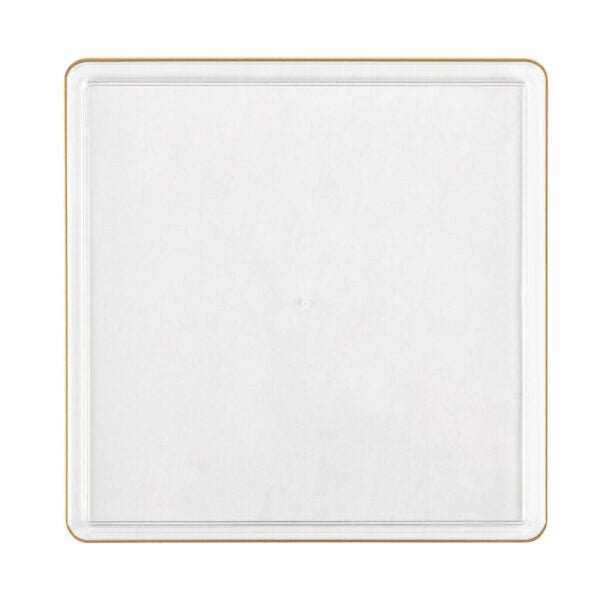 Clear and Gold Rim Square Plastic Plates - Square Edge Plate Pro Linens