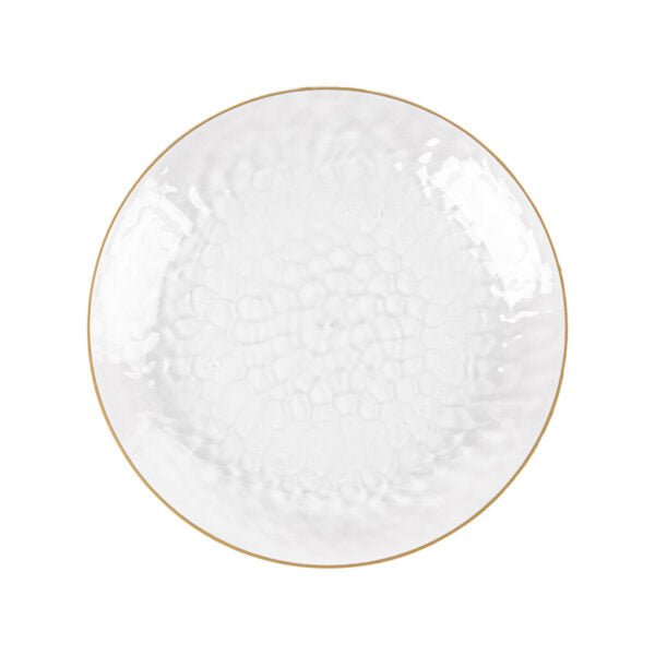 Clear and Gold Round Hammered Plastic Plates - Organic Hammered Plate Pro Linens