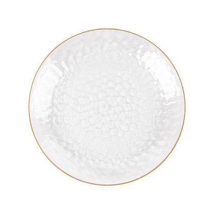 Clear and Gold Round Hammered Plastic Plates - Organic Hammered Plate Pro Linens