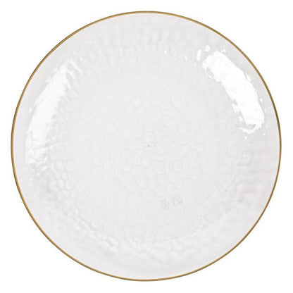 Clear and Gold Round Hammered Plastic Plates - Organic Hammered Plate Pro Linens