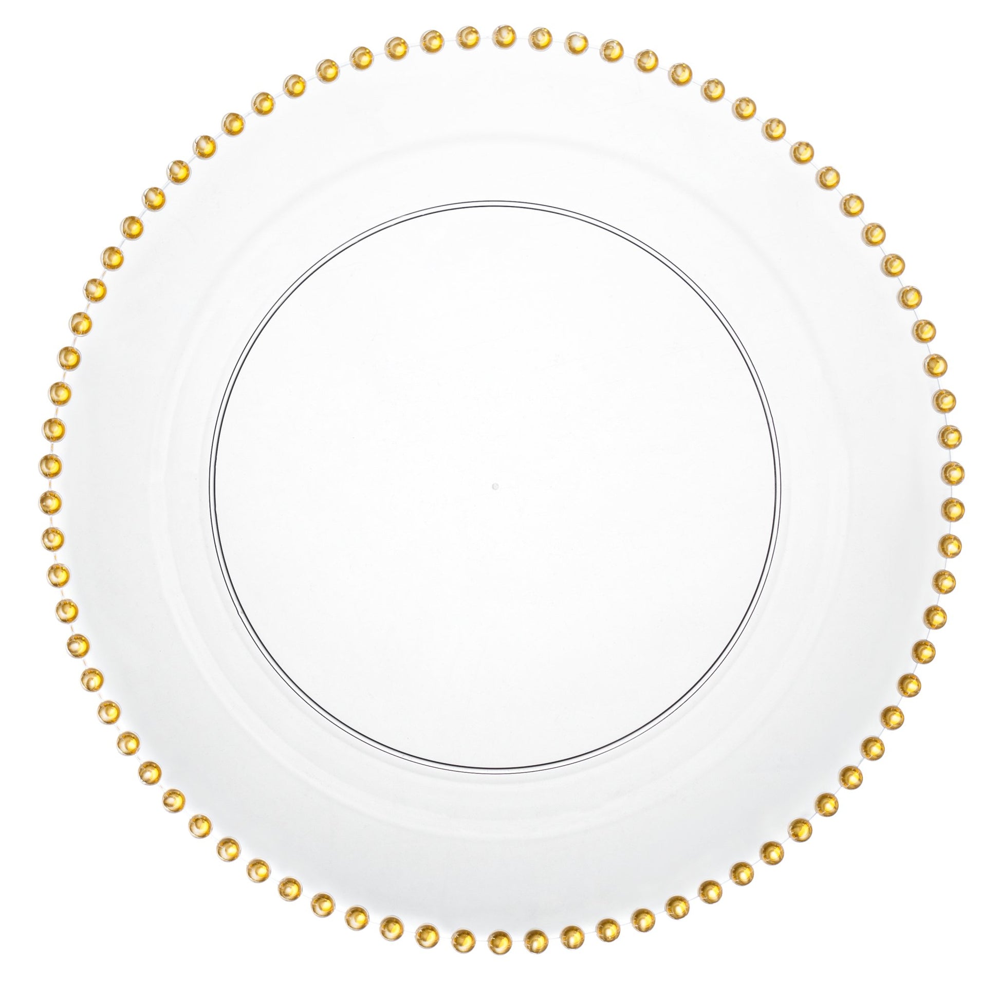 Clear and Gold Round Plastic Plates 10 Count - Beaded Plate Pro Linens