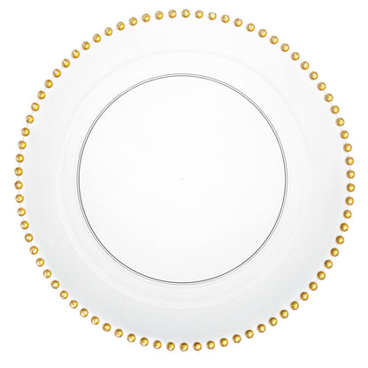 Clear and Gold Round Plastic Plates 10 Count - Beaded Plate Pro Linens