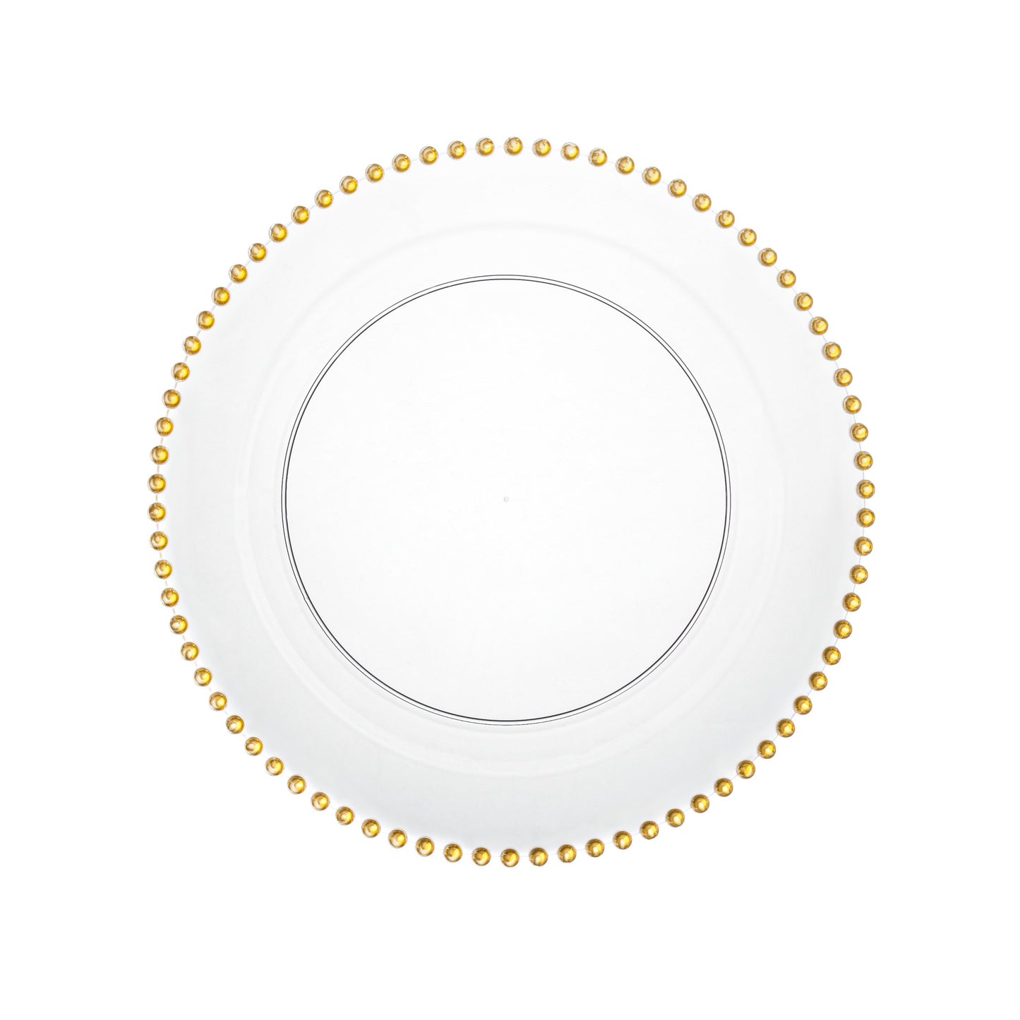 Clear and Gold Round Plastic Plates 10 Count - Beaded Plate Pro Linens