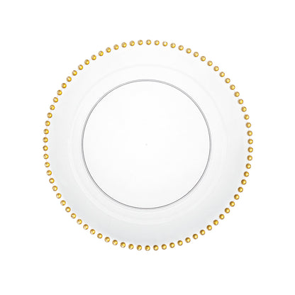 Clear and Gold Round Plastic Plates 10 Count - Beaded Plate Pro Linens