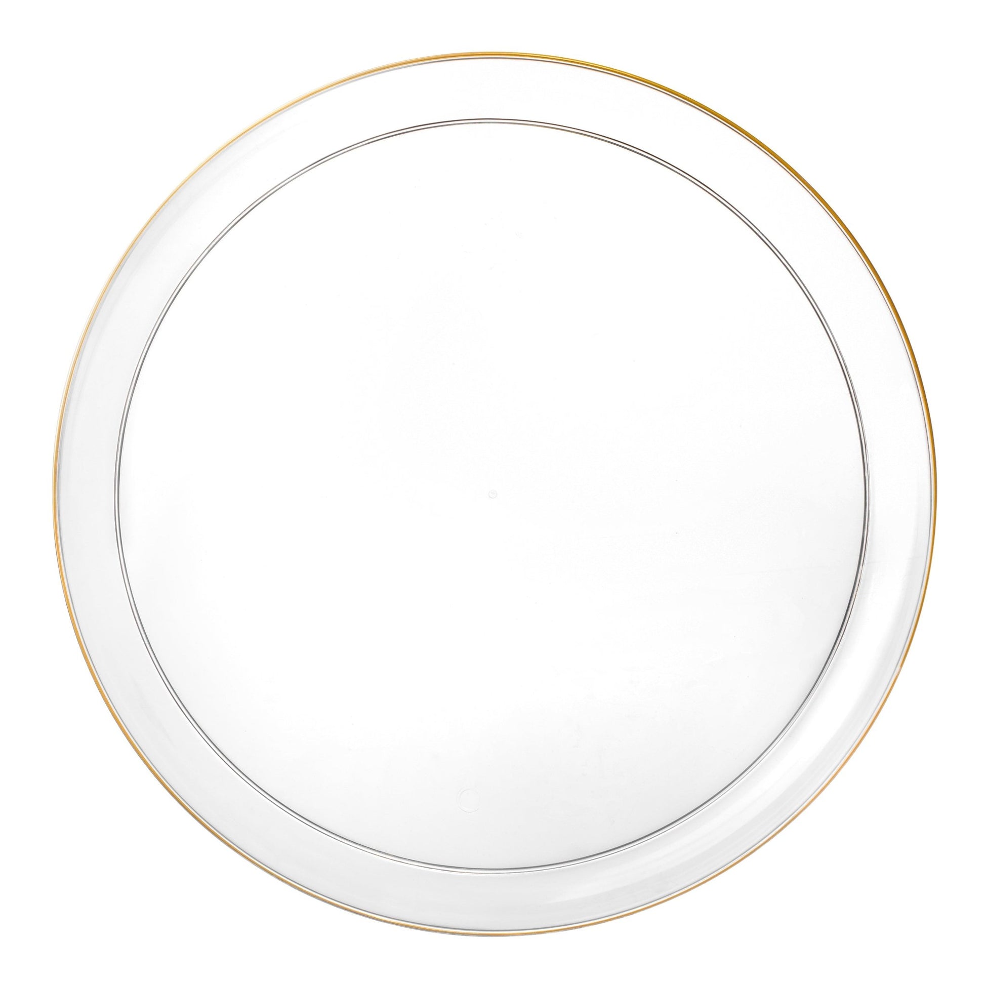 Clear and Gold Round Plastic Plates - Edge Plate Pro Linens