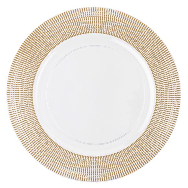 Clear and Gold Textured Rim Chargers 13″ Round Plastic Charger Plate - 4 Pack - Pro Linens