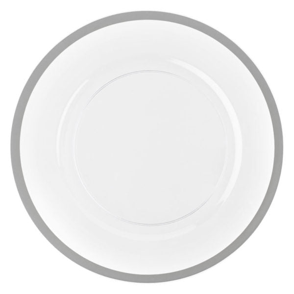 Clear and Silver Rim Chargers 13″ Round Plastic Charger Plate - 4 Pack - Pro Linens