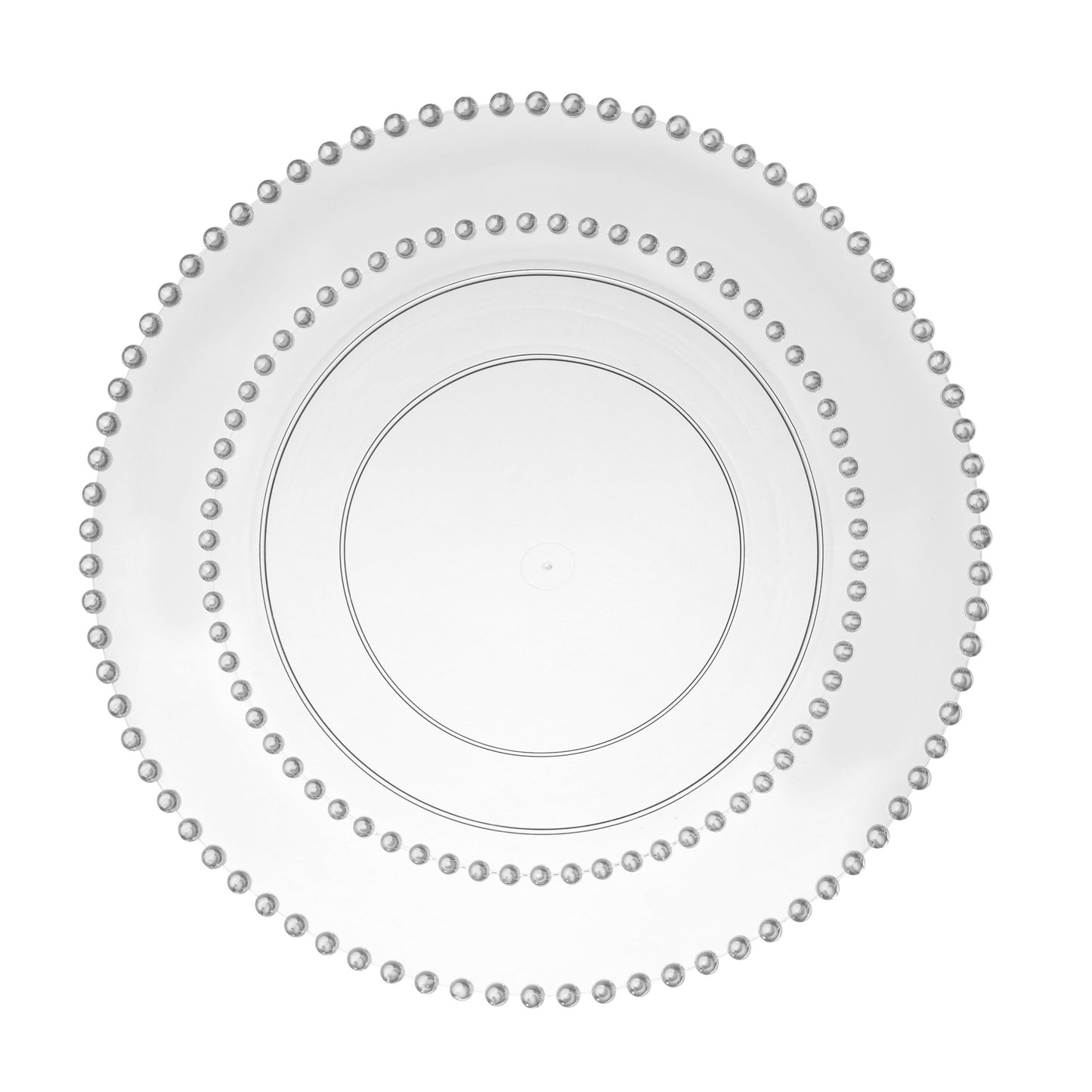 Clear and Silver Round Plastic Plates 10 Count - Beaded Plate Pro Linens