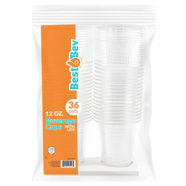 Clear Plastic Cups with Straw Slot Lid, PET Cups/Lids Combo Pack - Pro Linens