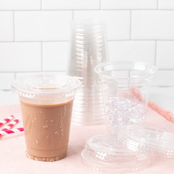 Clear Plastic Cups with Straw Slot Lid, PET Cups/Lids Combo Pack - Pro Linens