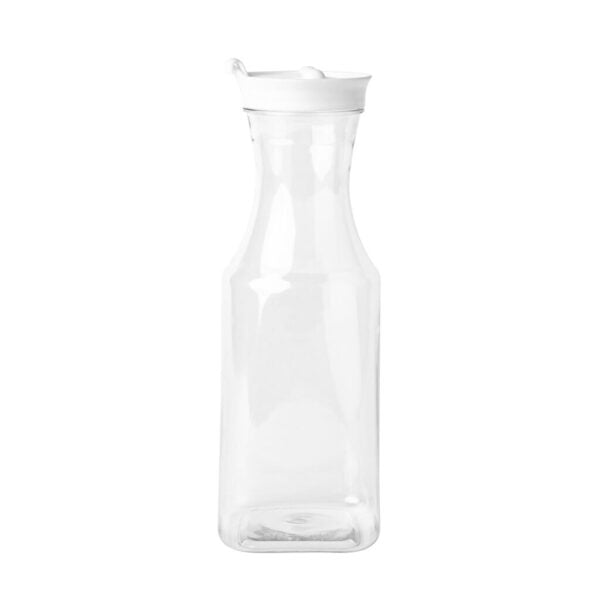 Clear Square Plastic Pitcher Bottle With White Lid 34oz - 1 Pack - Pro Linens