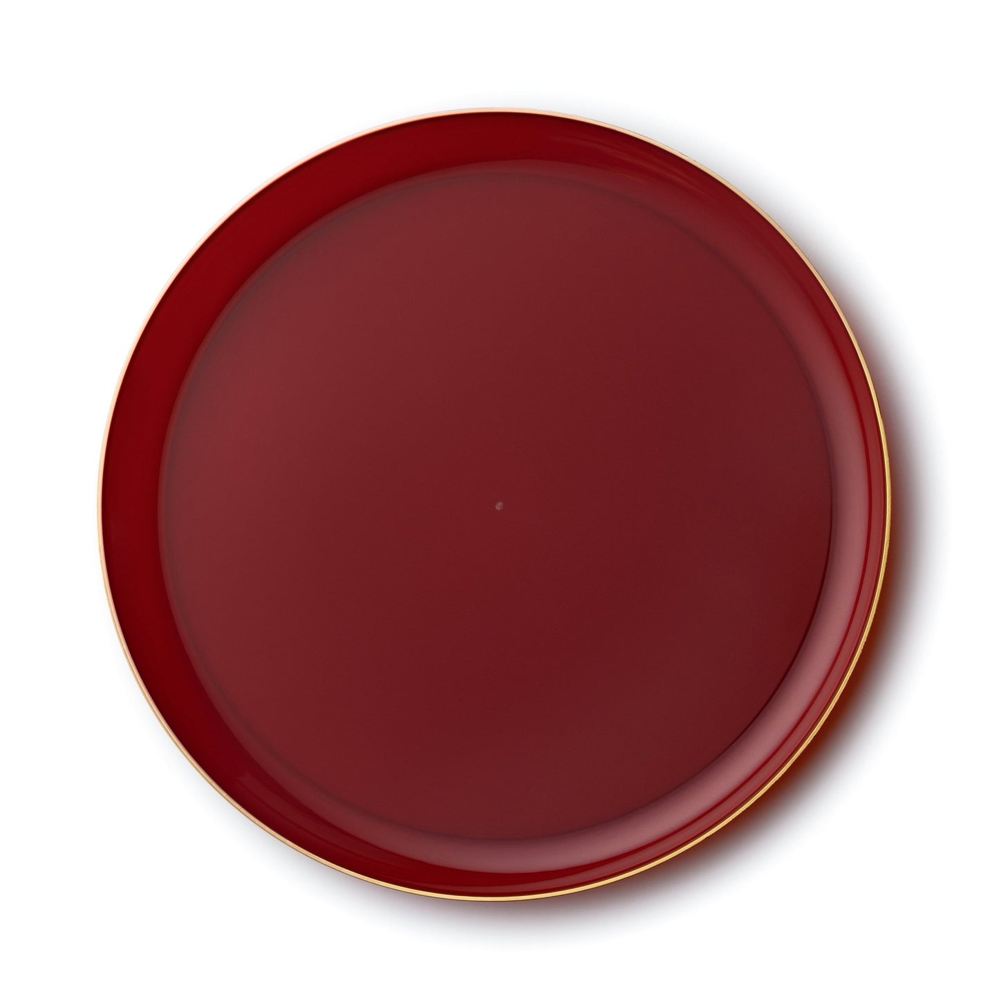 Cranberry and Gold Round Plastic Plates - Edge Plate Pro Linens