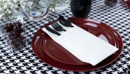 Cranberry Red Round Plastic Plates 10 Pack- Edge Plate Pro Linens