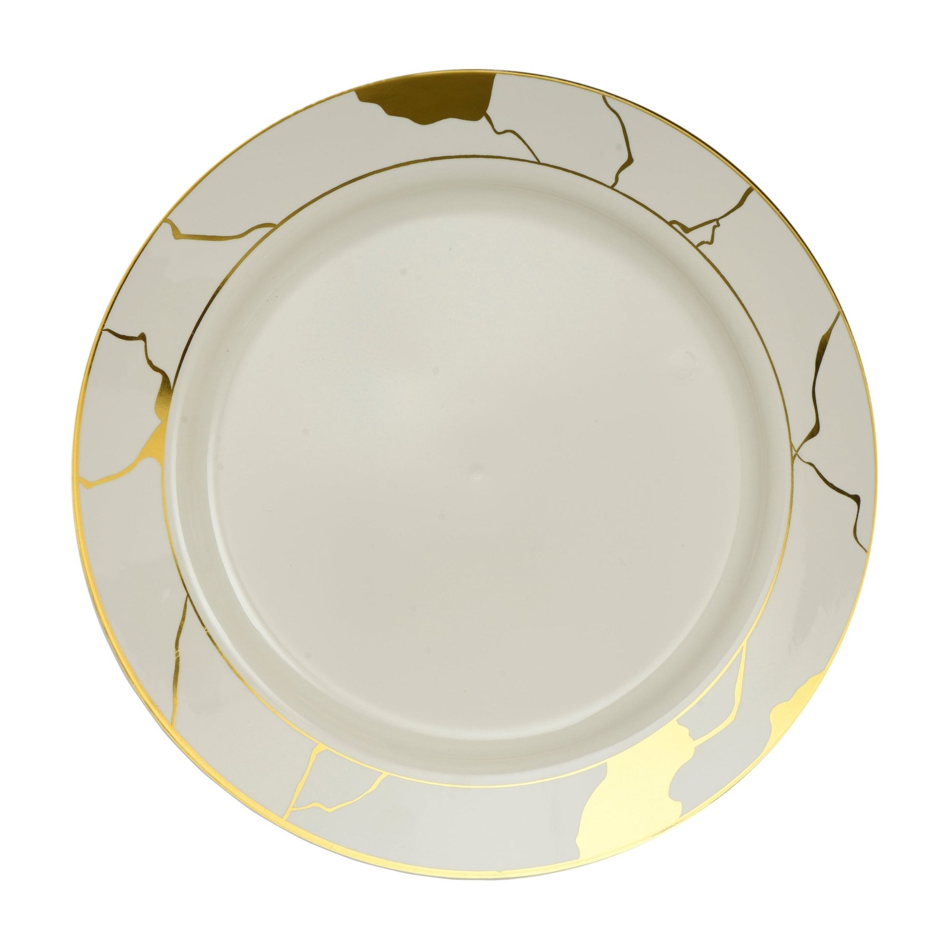 Cream and Gold Round Plastic Plates - Marble Plate Pro Linens