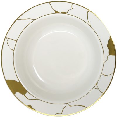 Cream and Gold Round Plastic Plates - Marble Plate Pro Linens