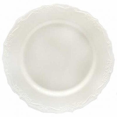 Cream Round Plastic Dinner Plates - Vintage Plate Pro Linens