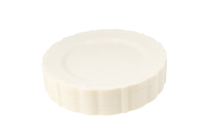 Cream Round Plastic Dinner Plates - Vintage Plate Pro Linens