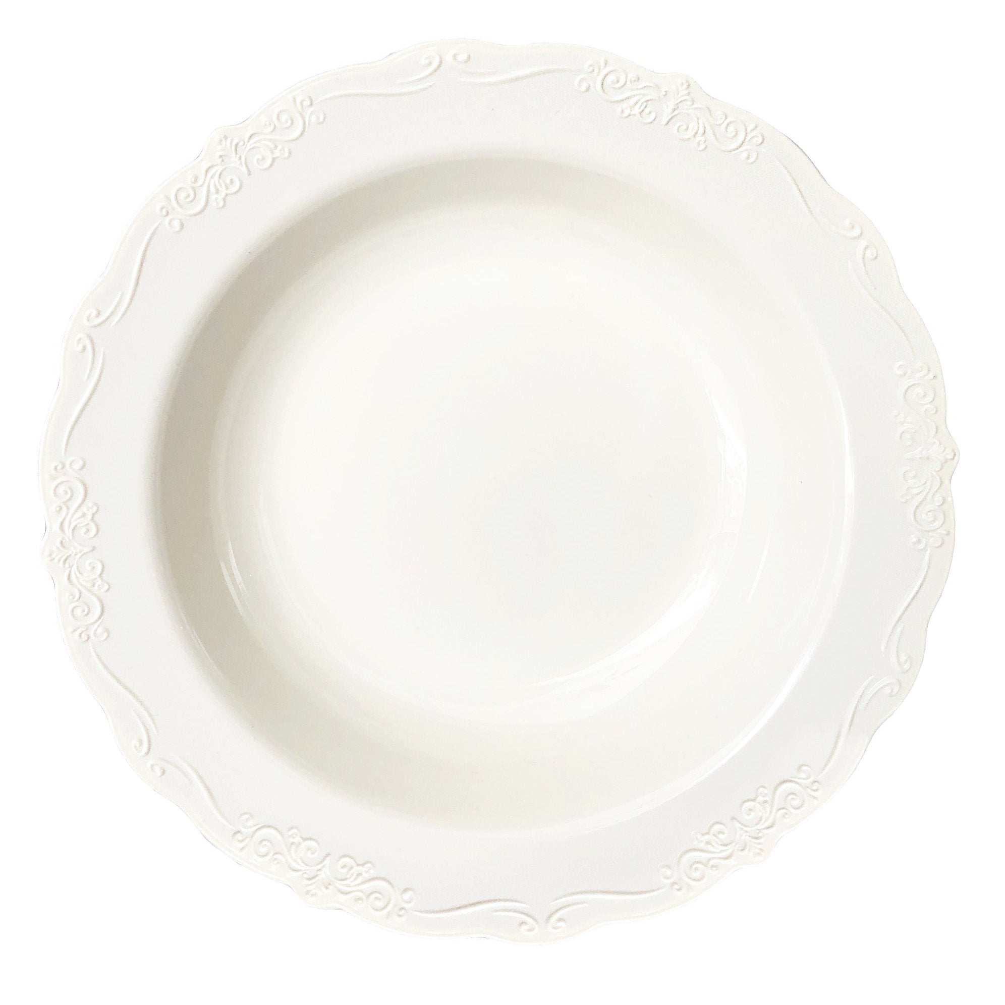 Cream Round Plastic Dinner Plates - Vintage Plate Pro Linens