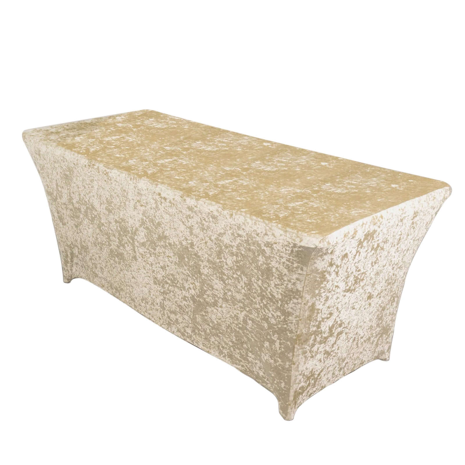 Crushed Velvet Fitted Rectangular 6ft Table Cover Beige - Wrinkle - Free Stretchy Tablecloth - Pro Linens