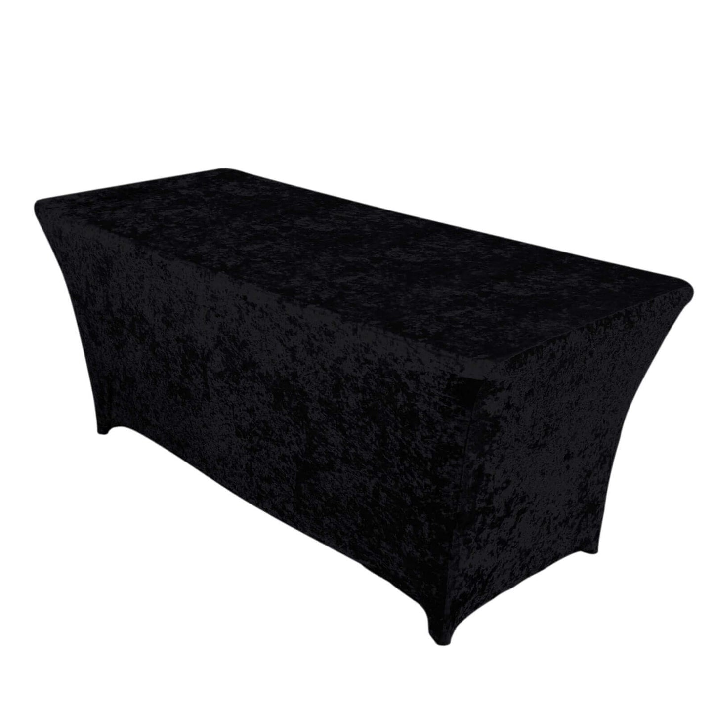 Crushed Velvet Fitted Rectangular 6ft Table Cover Black - Wrinkle - Free Stretchy Tablecloth - Pro Linens