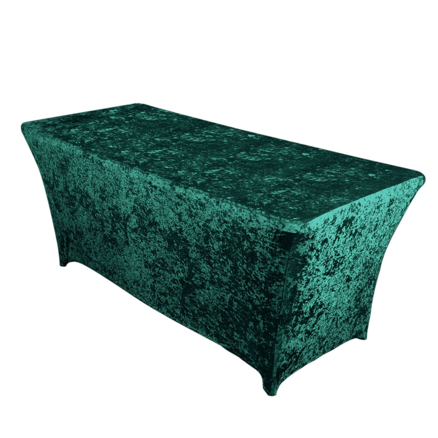 Crushed Velvet Fitted Rectangular 6ft Table Cover Hunter Emerald Green - Wrinkle - Free Stretchy Tablecloth - Pro Linens