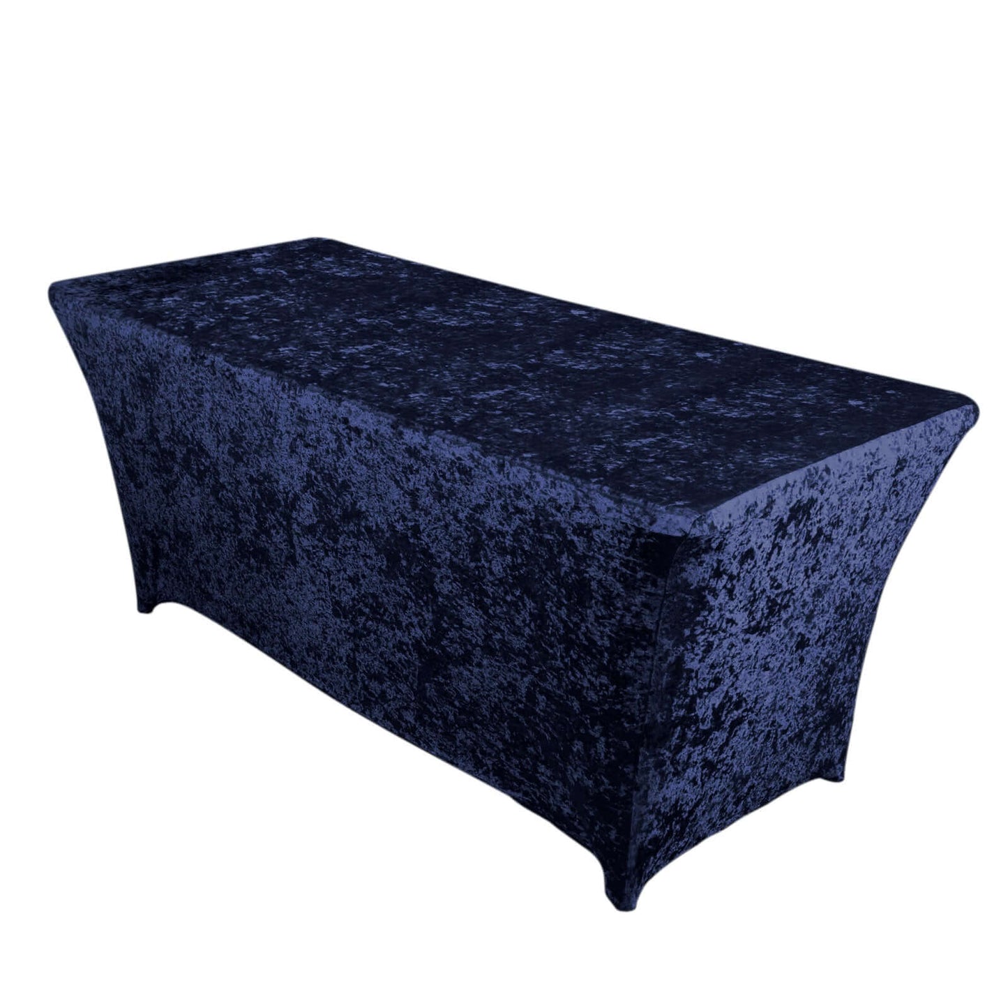 Crushed Velvet Fitted Rectangular 6ft Table Cover Navy Blue - Wrinkle - Free Stretchy Tablecloth - Pro Linens