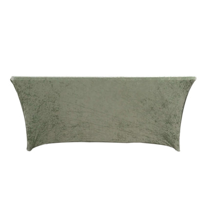 Crushed Velvet Fitted Rectangular 6ft Table Cover Sage Green - Wrinkle - Free Stretchy Tablecloth - Pro Linens