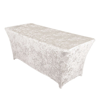 Crushed Velvet Fitted Rectangular 6ft Table Cover White - Wrinkle - Free Stretchy Tablecloth for Weddings and Banquets - Pro Linens