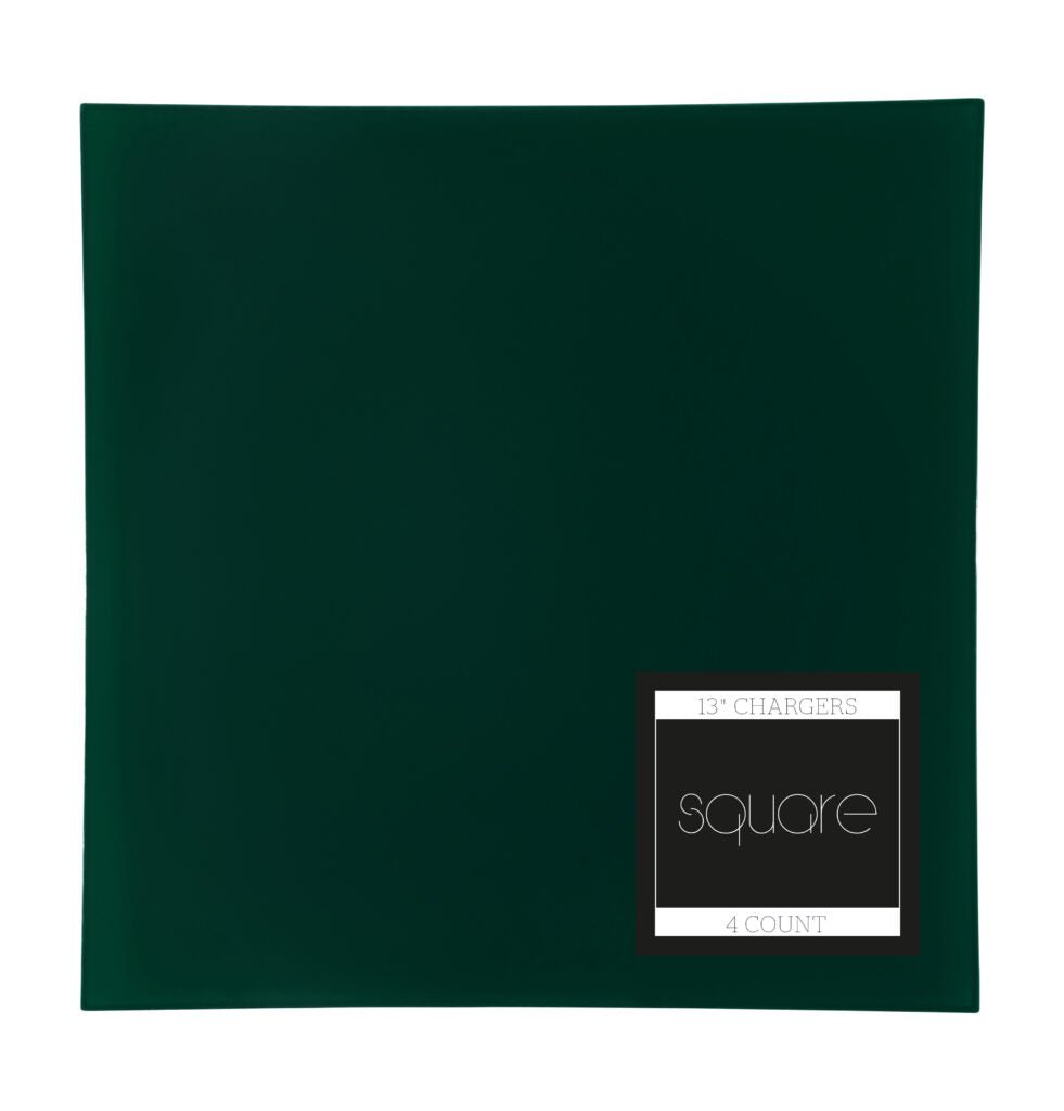 Dark Green Flat 13″ Square Plastic Charger Plate - 4 Count - Pro Linens