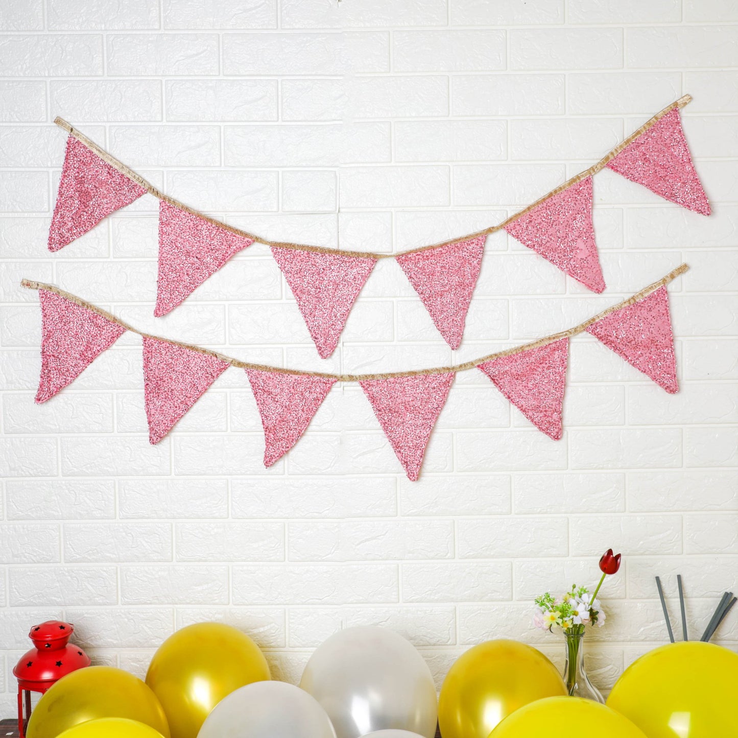 Fabric Bunting Flags - Pink Decorations PRO Indian