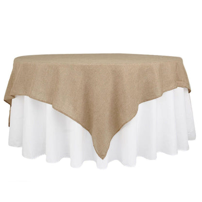 Faux Burlap 90"x90" Table Overlay Square Tablecloth Natural - Boho Chic Design for Stylish Celebrations Pro Linens